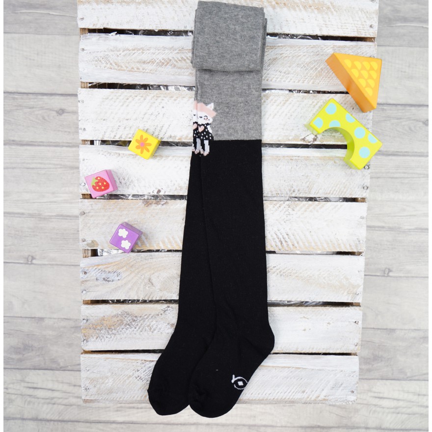 RAJSTOPY dziewczęce szaro- czarne z kotem wzór 499