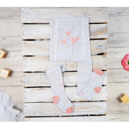 RAJSTOPY dziewczęce szare z sercami i kropkami wzór 505