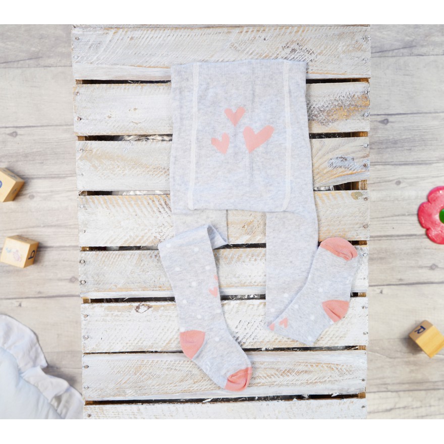 RAJSTOPY dziewczęce szare z sercami i kropkami wzór 505