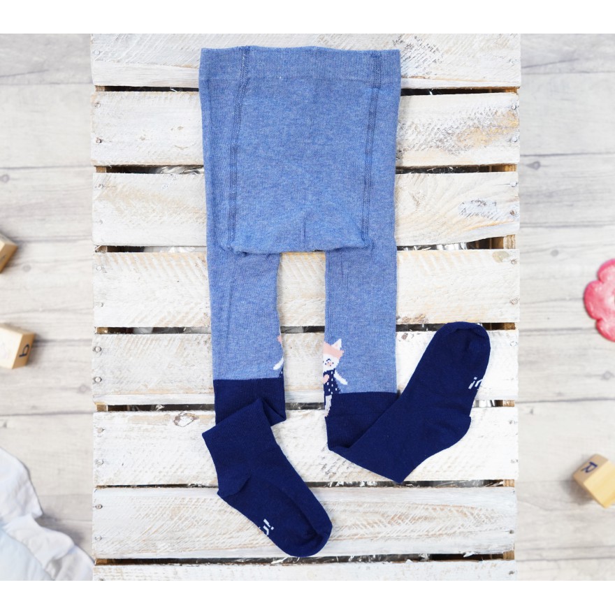 RAJSTOPY dziewczęce niebiesko- granatowe z kotem wzór 508