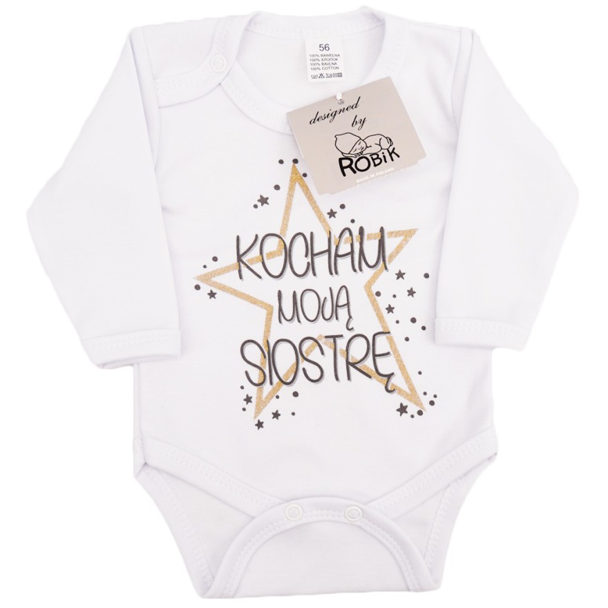 Białe BODY KOCHAM MOJĄ SIOSTRĘ długi rękaw wzór 709