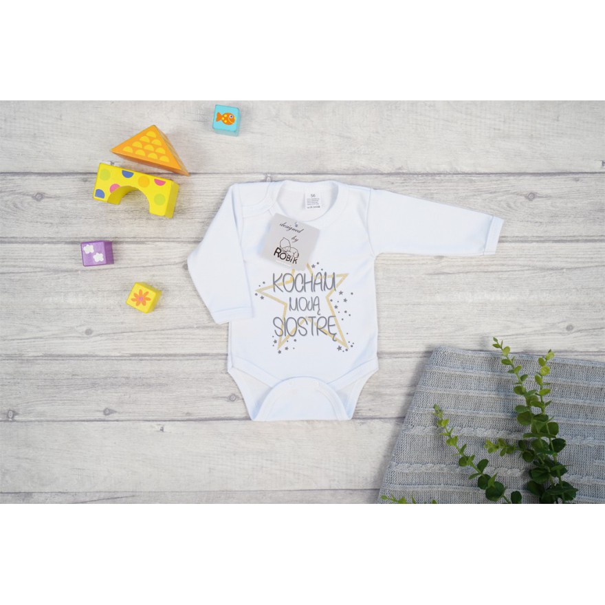Białe BODY KOCHAM MOJĄ SIOSTRĘ długi rękaw wzór 709
