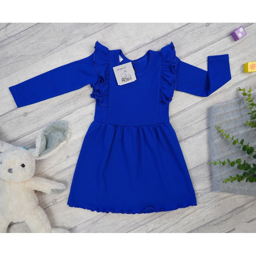 Chabrowa SUKIENKA gładka z falbanką długi rękaw święta