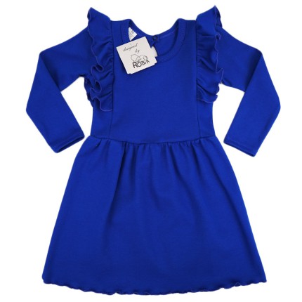 Chabrowa SUKIENKA gładka z falbanką długi rękaw święta