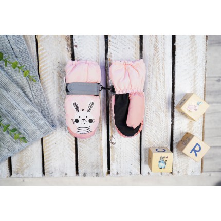 Różowe rękawiczki nieprzemakalne w kropki KRÓLIK 1P 10cm RK-25