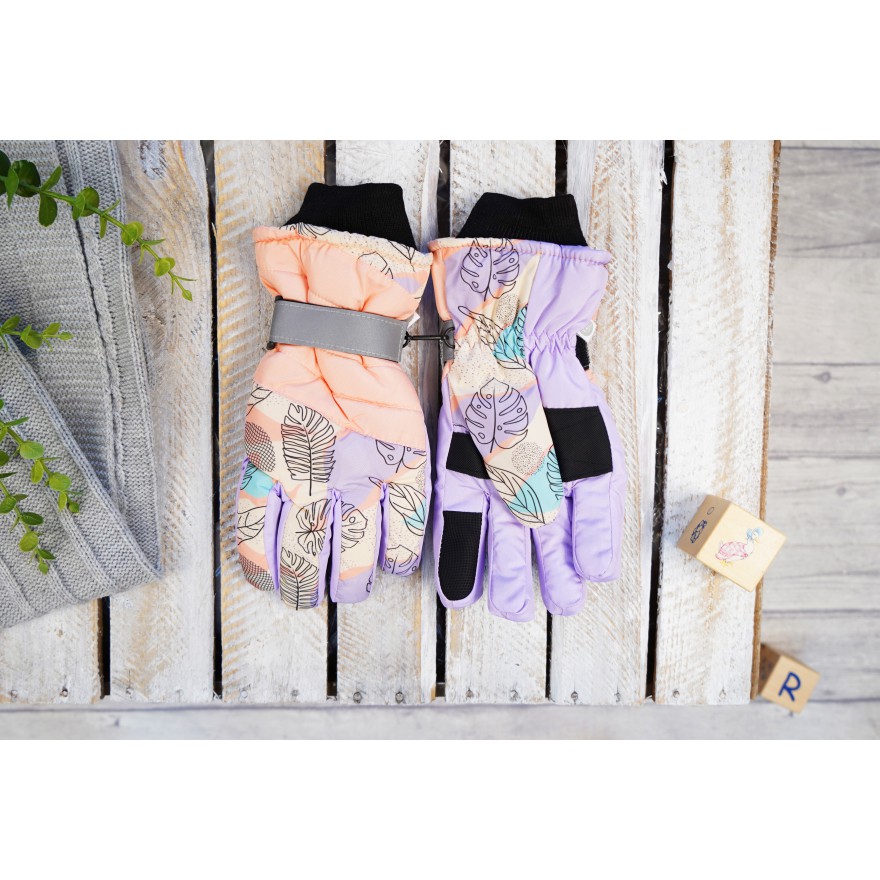 Fioletowo- różowe rękawiczki nieprzemakalne monstera 5P 18cm RK-29