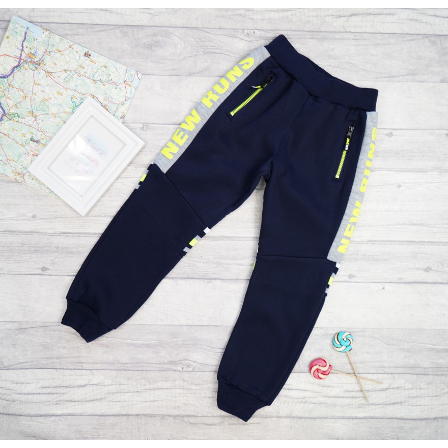 Granatowe SPODNIE NEW RUNS ocieplane dresowe chłopięce