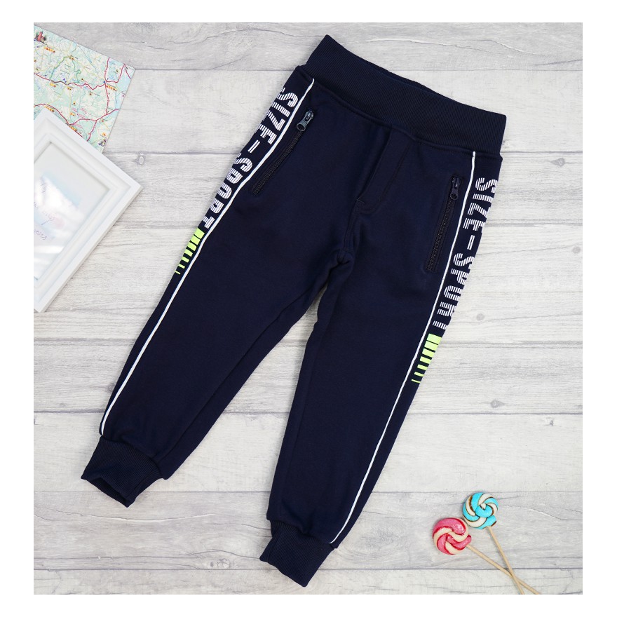 Granatowe SPODNIE DRESOWE SIZE SPORT ocieplane chłopięce