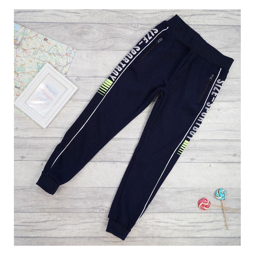 Granatowe SPODNIE DRESOWE SIZE SPORTBOY ocieplane chłopięce