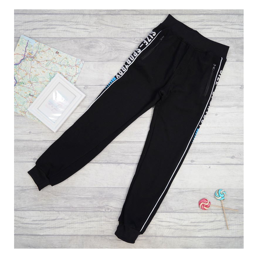 Czarne SPODNIE DRESOWE SIZE SPORTBOY ocieplane chłopięce