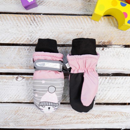 Szaro- różowe rękawiczki nieprzemakalne KOT 1P 10cm RK-33