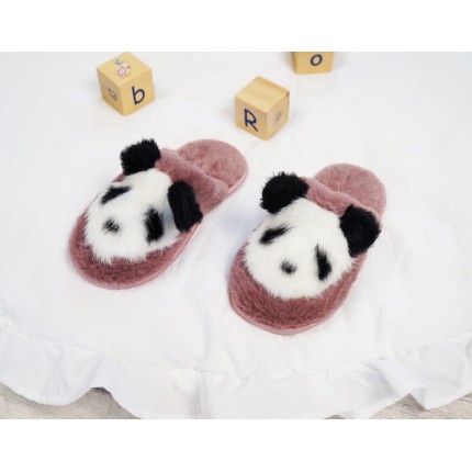 Różowe KAPCIE PANDA ciepłe ciapy klapki