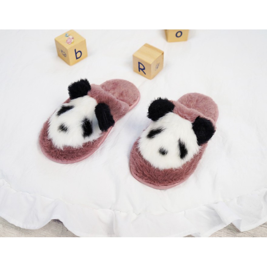 Różowe KAPCIE PANDA ciepłe ciapy klapki
