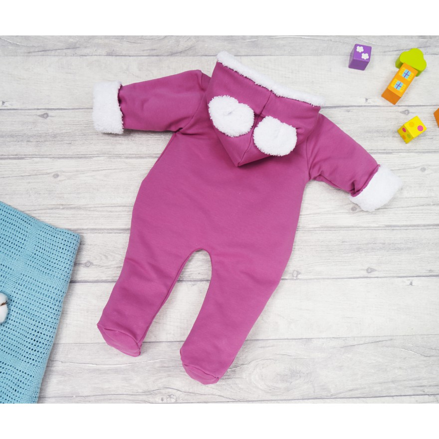 Wrzosowy KOMBINEZON na futerku dresowy z misiem