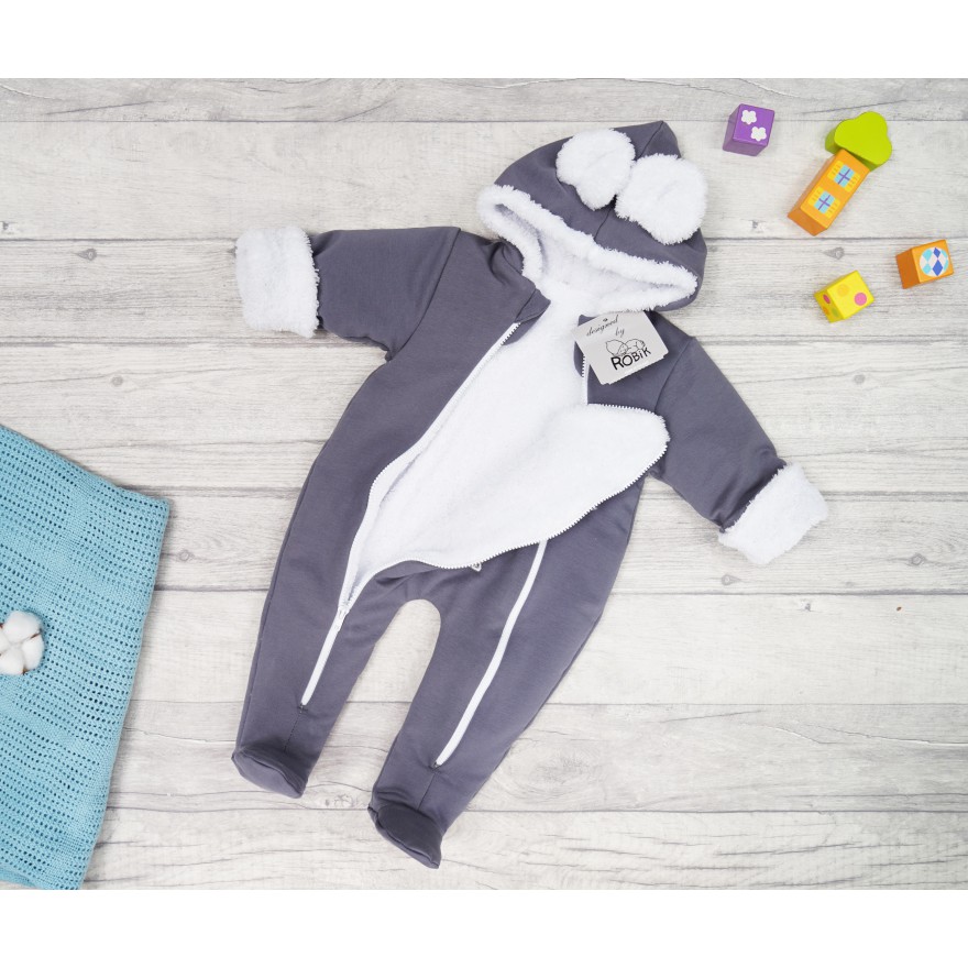 Grafitowy KOMBINEZON na futerku dresowy z misiem