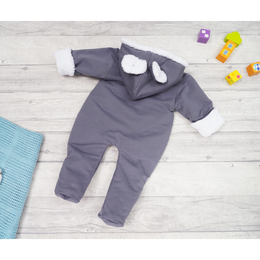Grafitowy KOMBINEZON na futerku dresowy z misiem