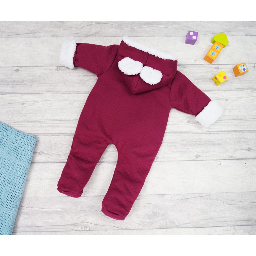 Bordowy KOMBINEZON na futerku pikowany z misiem