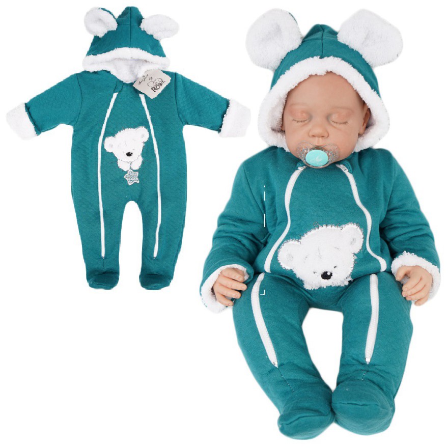 Butelkowy KOMBINEZON na futerku pikowany z misiem