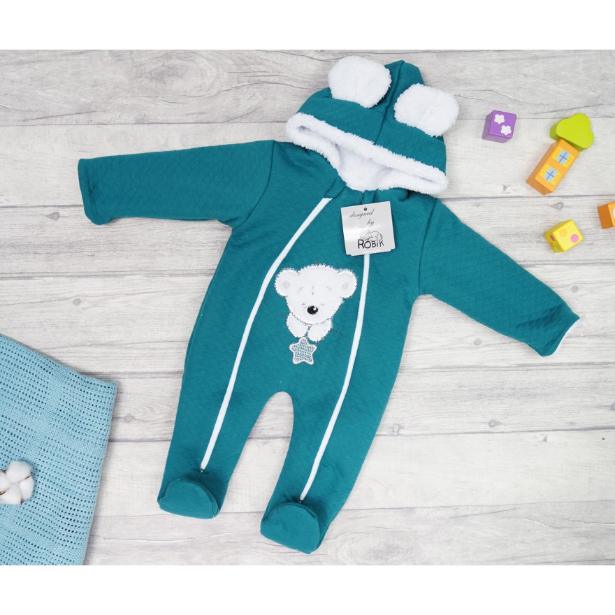 Butelkowy KOMBINEZON na futerku pikowany z misiem
