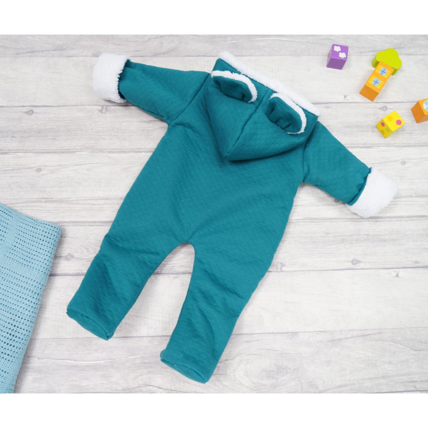 Butelkowy KOMBINEZON na futerku pikowany z misiem