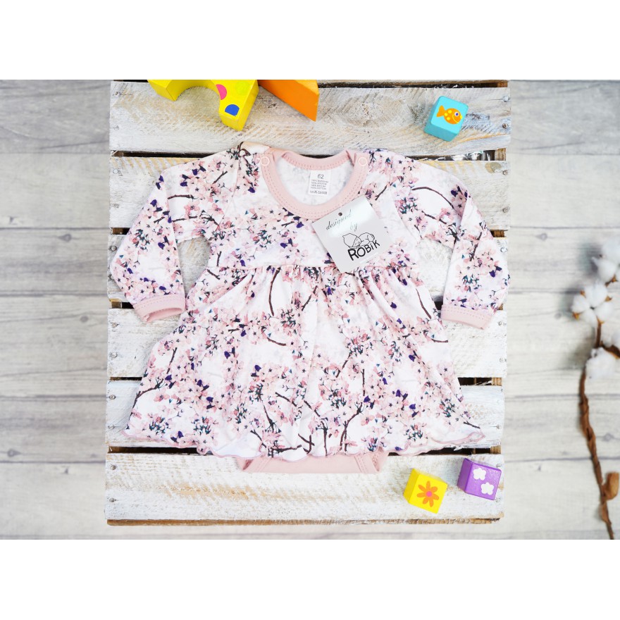 BODY SUKIENKA pudrowe w kwiaty wiśni w. 383 długi rękaw