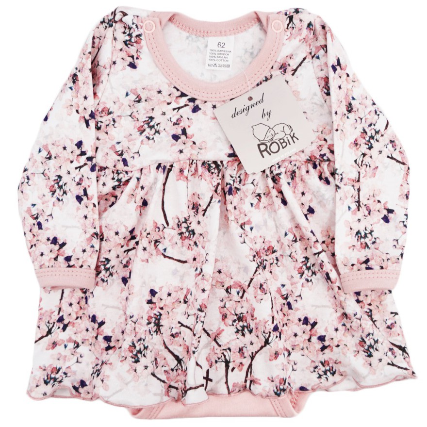 BODY SUKIENKA pudrowe w kwiaty wiśni w. 383 długi rękaw