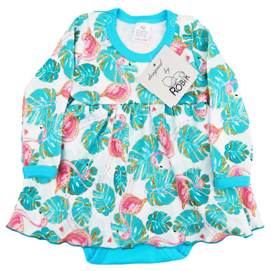 BODY SUKIENKA turkusowa we flamingi w. 380 długi rękaw