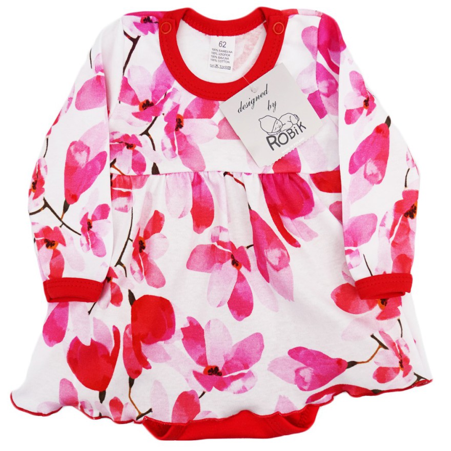 BODY SUKIENKA czerwona w kwiaty w. 381 długi rękaw