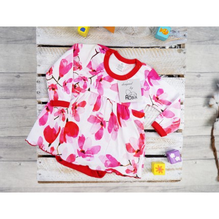 BODY SUKIENKA czerwona w kwiaty w. 381 długi rękaw