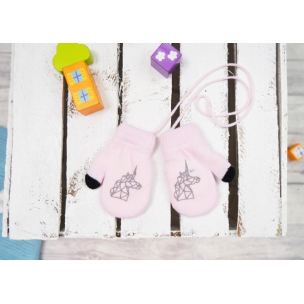 Różowe RĘKAWICZKI ocieplane 1P na sznurku JEDNOROŻEC RK-35