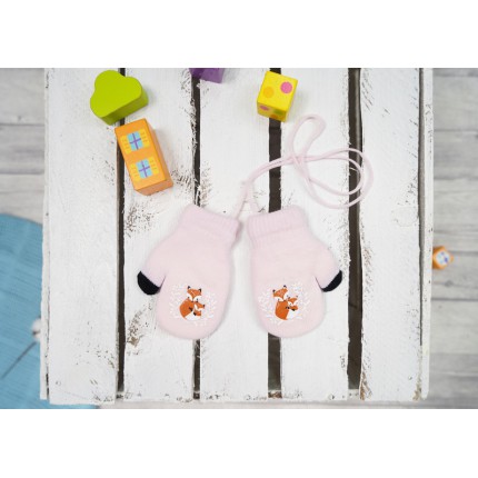 Różowe RĘKAWICZKI ocieplane 1P na sznurku LISKI RK-37