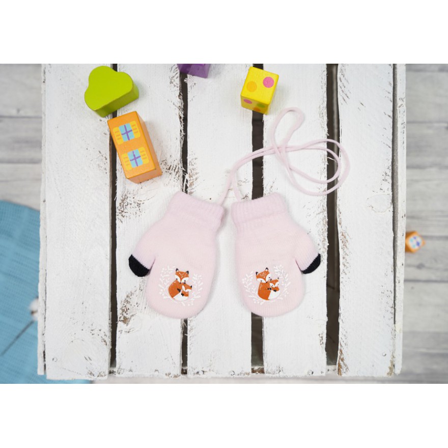 Różowe RĘKAWICZKI ocieplane 1P na sznurku LISKI RK-37