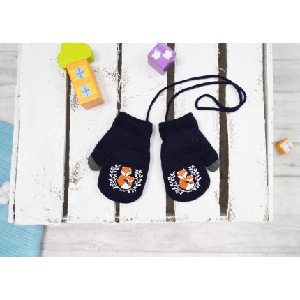 Granatowe RĘKAWICZKI ocieplane 1P na sznurku LISKI RK-39