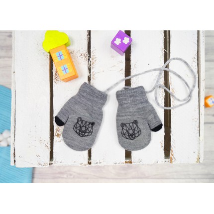 Szare RĘKAWICZKI ocieplane 1P na sznurku MIŚ RK-40