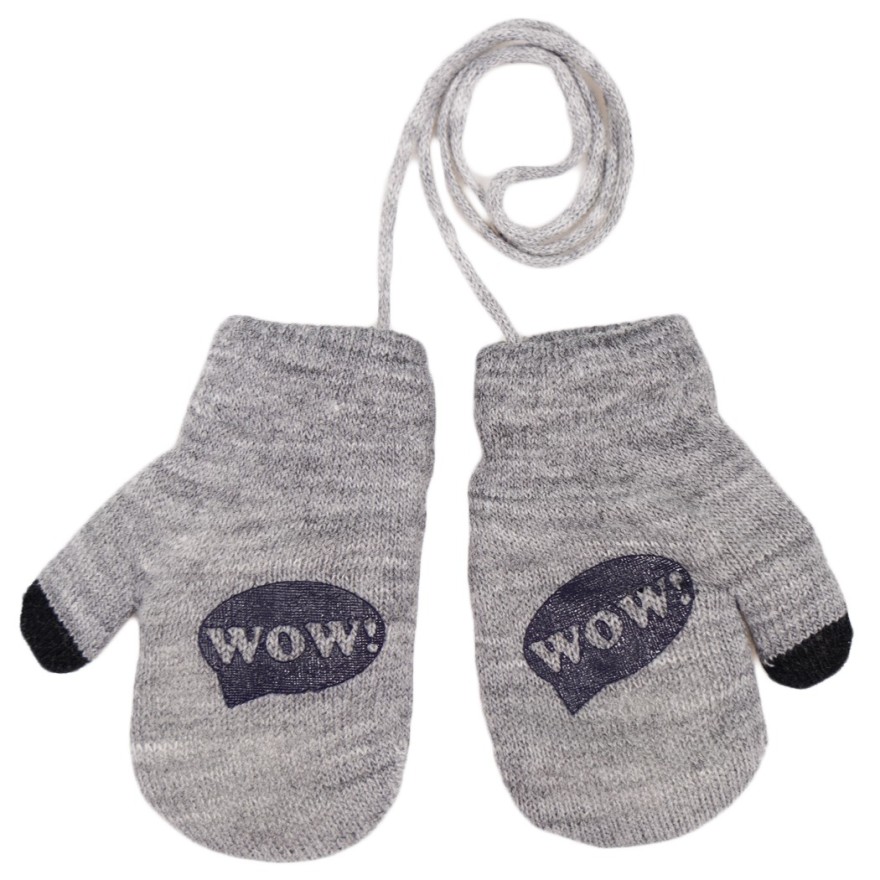 Szare RĘKAWICZKI ocieplane 1P na sznurku WOW RK-41