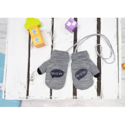 Szare RĘKAWICZKI ocieplane 1P na sznurku WOW RK-41