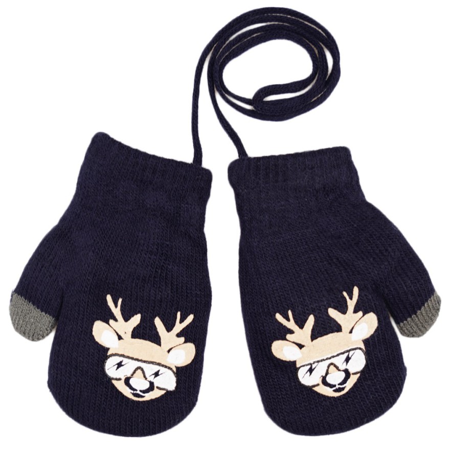 Granatowe RĘKAWICZKI ocieplane 1P na sznurku RENIFER RK-43