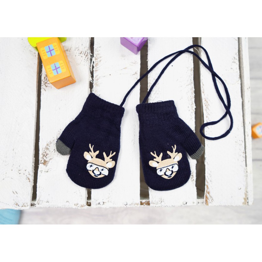 Granatowe RĘKAWICZKI ocieplane 1P na sznurku RENIFER RK-43