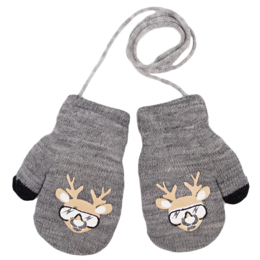 Szare RĘKAWICZKI ocieplane 1P na sznurku RENIFER RK-44