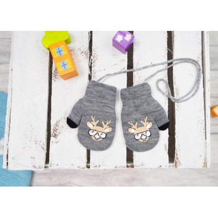 Szare RĘKAWICZKI ocieplane 1P na sznurku RENIFER RK-44