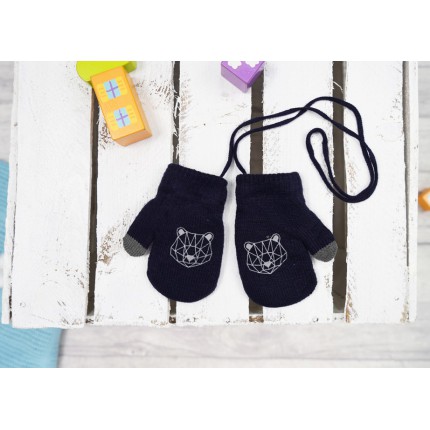 Granatowe RĘKAWICZKI ocieplane 1P na sznurku MIŚ RK-45