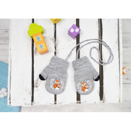 Szare RĘKAWICZKI ocieplane 1P na sznurku LISKI RK-46