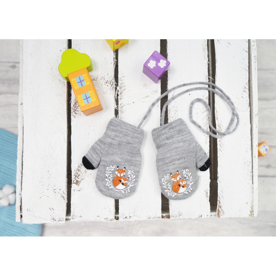 Szare RĘKAWICZKI ocieplane 1P na sznurku LISKI RK-46