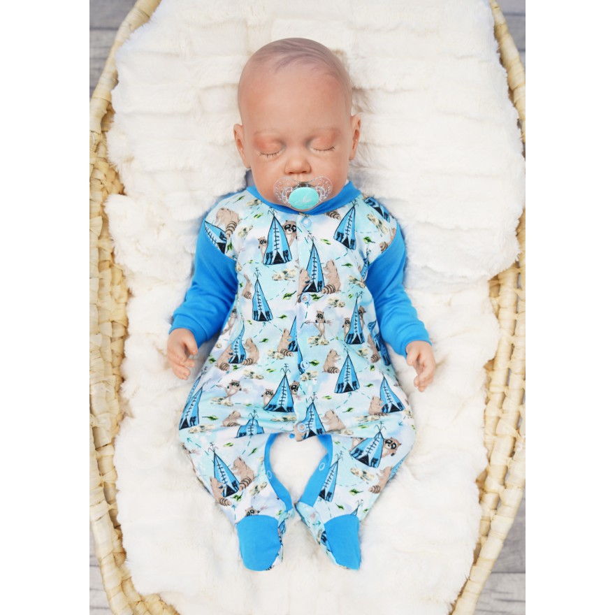 Pajac pajacyk bawełniany niebieski w szopy wzór 384