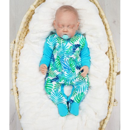 WCZEŚNIAK pajac pajacyk turkusowy w liście 388 bawełna