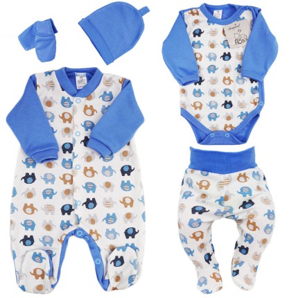 WYPRAWKA dla wcześniaka do szpitala 5 części niebieska w słoniki 145n