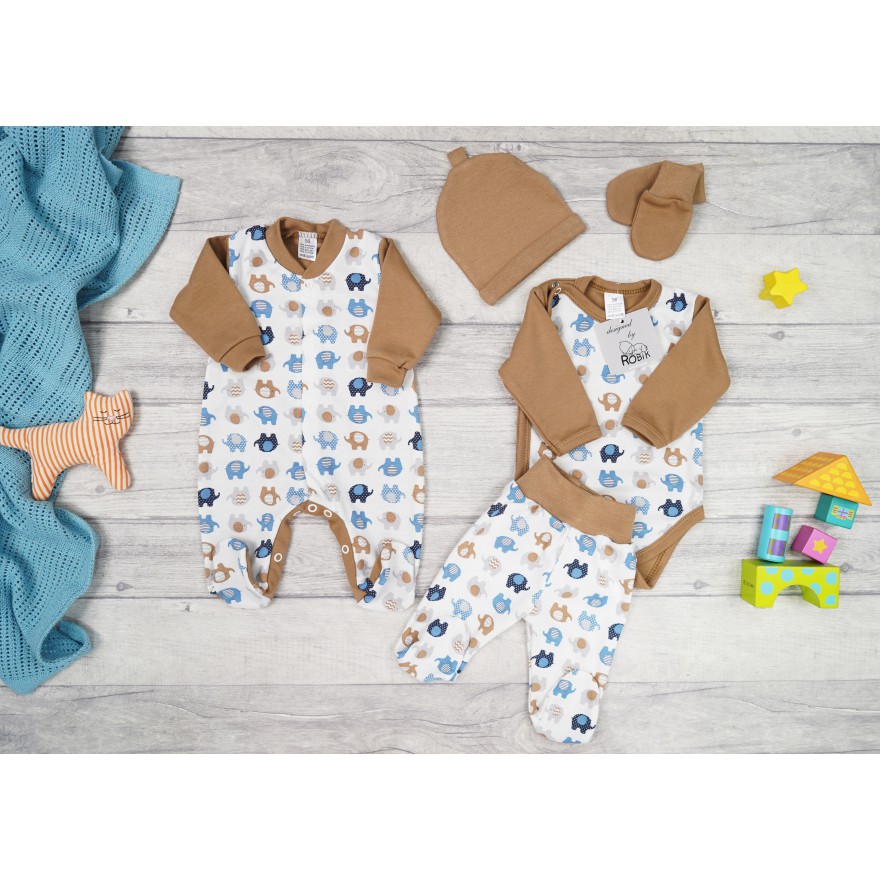 WYPRAWKA dla wcześniaka do szpitala 5 części beżowa w słoniki 145b