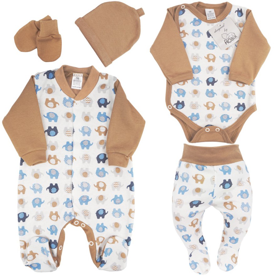 WYPRAWKA dla wcześniaka do szpitala 5 części beżowa w słoniki 145b