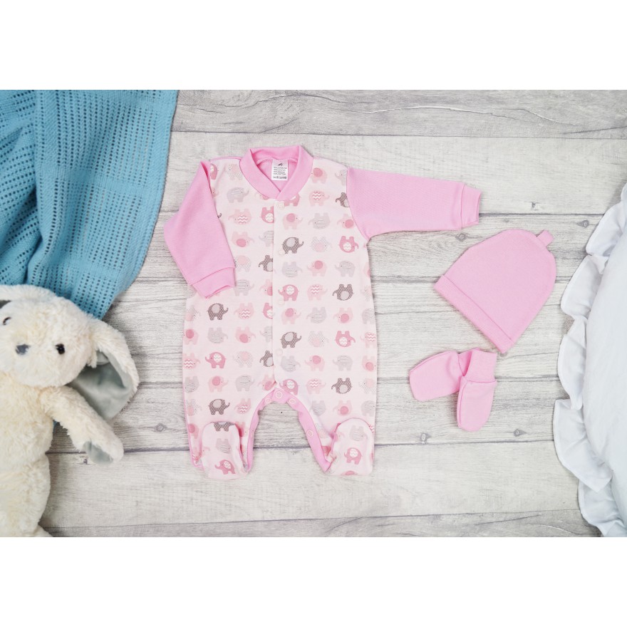 WYPRAWKA dla wcześniaka do szpitala 5 części różowa w słoniki 145r