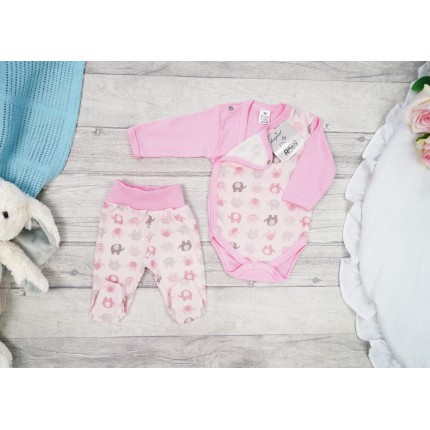 WYPRAWKA dla noworodka do szpitala 5 części różowa w słoniki 145r